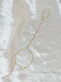 White keshi pearl hand chain bracelet on 14k gold filled chain