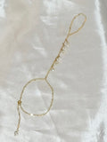 White keshi pearl hand chain bracelet on 14k gold filled chain